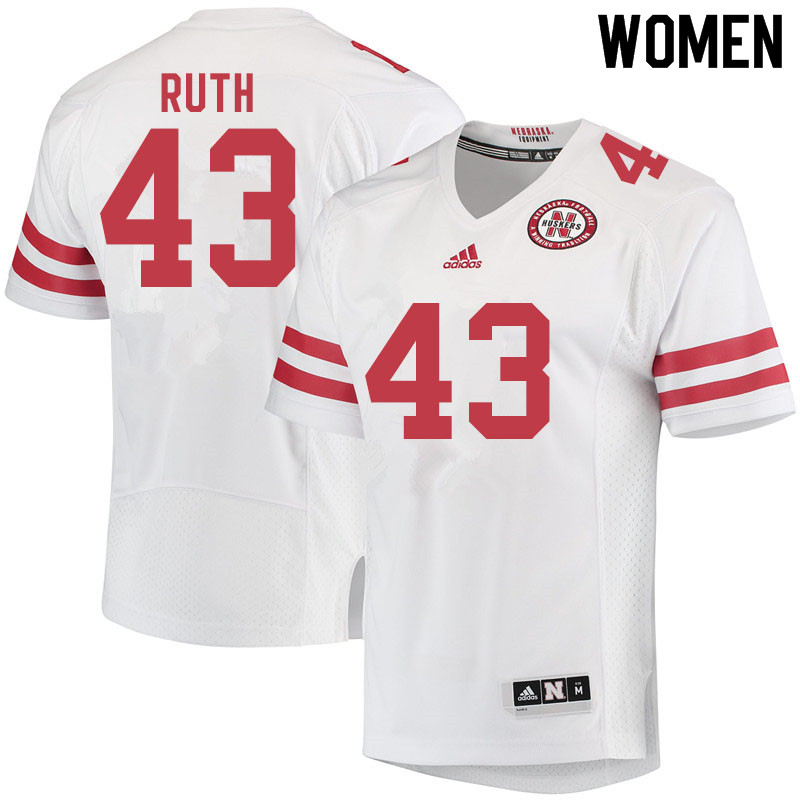 Women #43 Connor Ruth Nebraska Cornhuskers College Football Jerseys Sale-White